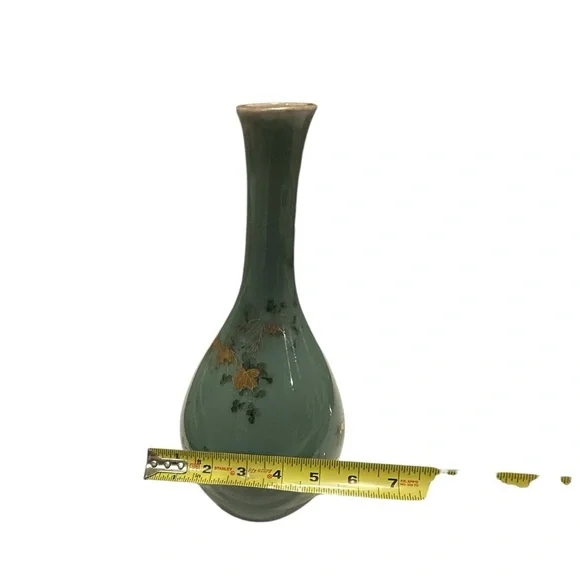 .Asian Turquoise Gilt Decorated Crane Neck Porcelain Glazed Large Vase #1